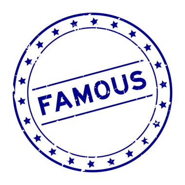 Grunge mavi kelime yuvarlak lastik mühür beyaz arka planda