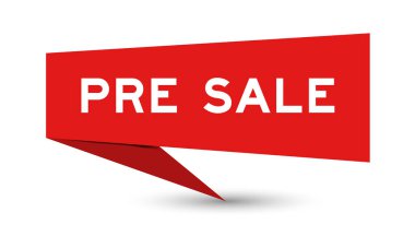 Beyaz arkaplanda kelime öncesi satışıyla kırmızı renk konuşma afişi