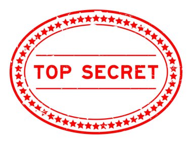 Grunge kırmızı çok gizli kelime oval mühür beyaz arka planda