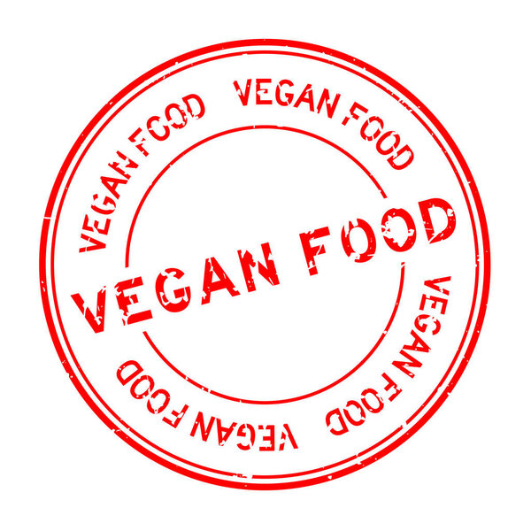 Красный веган пищевой круглая резиновая печать на белом фоне