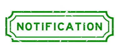 Grunge yeşil bildirim sözcüğü beyaz arka planda lastik mühür