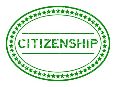 Grunge yeşil vatandaşlık sözcüğü oval lastik mühür beyaz arka planda