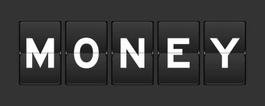 Black color analog flip board with word money on gray background