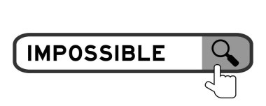 Search banner in word impossible with hand over magnifier icon on white background clipart