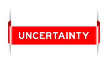 Red color inserted label banner with word uncertainty on white background clipart