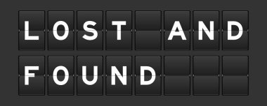 Gri arkaplanda kaybolan ve bulunan sözcüklerle siyah renk analog çevirme tahtası