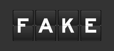 Gri arkaplanda sahte sözcüğü olan siyah renk analog çevirme tahtası