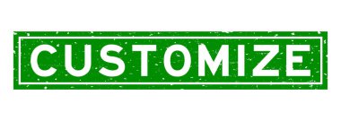 Grunge yeşili beyaz arkaplanda kare lastik mühür damgasını özelleştir