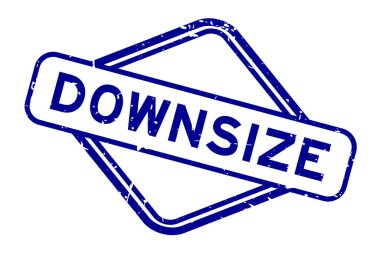 Grunge mavi kelime küçültme beyaz arka planda lastik mühür damgası