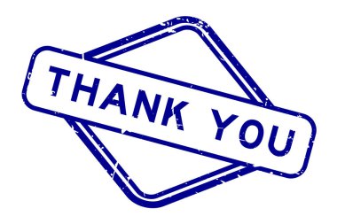 Grunge blue thank you word rubber seal stamp on white background