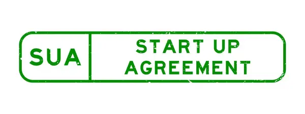 Grunge Green Sua Start Agreement Wort Quadratische Gummidichtung Stempel Auf — Stockvektor