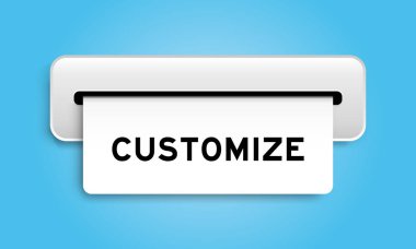 Mavi renk arkaplanındaki makineden özelleştirilmiş kelime ile beyaz kupon pankartı