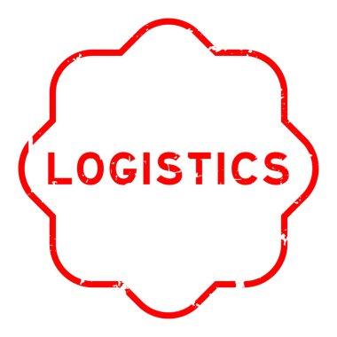 Grunge kırmızı lojistik sözcüğü beyaz arka planda lastik mühür.