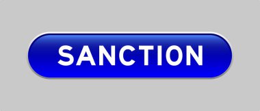 Gri arkaplanda kelime yaptırımı olan mavi renkli kapsül biçimi düğmesi