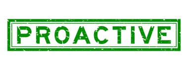 Grunge yeşil proaktif kelime kare kauçuk mühür beyaz arka planda
