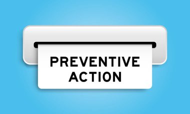 Mavi arkaplandaki makineden kelime önleyici eylem içeren beyaz kupon pankartı