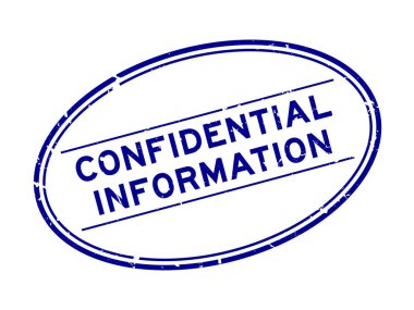 Grunge mavi gizli bilgi sözcüğü oval lastik mühür beyaz arka planda