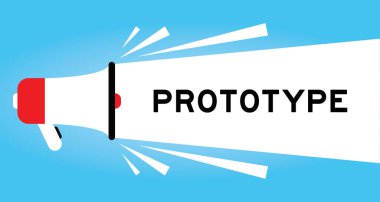 Mavi arkaplanda beyaz afiş ile kelime prototipi ile renk megafonu simgesi