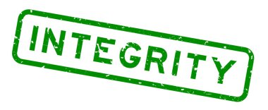 Grunge yeşil bütünlük word Meydanı lastik mühür damgası beyaz arka plan üzerinde