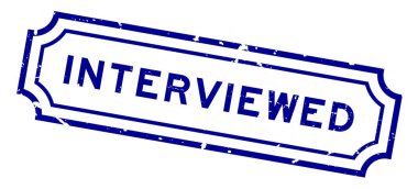 Grunge Blue beyaz arka planda lastik mühür mührü ile röportaj yaptı.