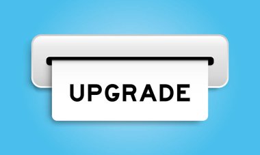 Mavi arkaplandaki makineden kelime güncellemesi ile beyaz kupon pankartı