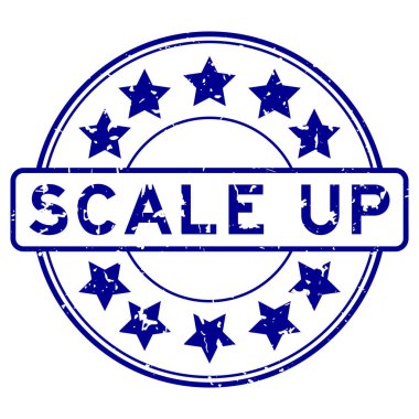 Grunge black scale up word with star icon round rubber seal stamp on white background