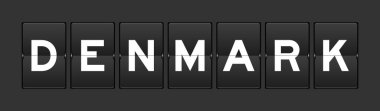 Siyah renk analog ters çevirme tahtası ve gri arkaplanda Danimarka kelimesi