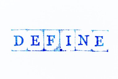 Beyaz kağıt arkaplanda mavi renkli kauçuk mühür tanımla