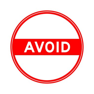 Red color round seal sticker in word avoid on white background clipart