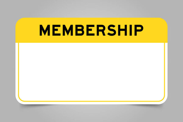 Знамя ярлыка, имеющее желтый заголовок со словом членство и белое пространство для копирования, на сером фоне
