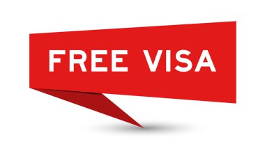 Red color speech banner with word free visa on white background