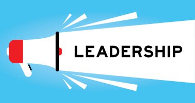 Mavi arka planda beyaz pankartta kelime liderliği ile renk megafonu simgesi