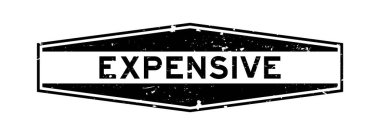 Grunge siyah pahalı kelime altıgen lastik mühür beyaz arka planda