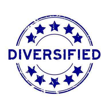 Grunge mavi kelime beyaz arka planda yıldız simgesi yuvarlak lastik mühür ile çeşitlendirilmiş