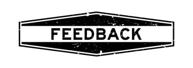 Grunge siyah geribildirim sözcüğü altıgen lastik mühür beyaz arka planda