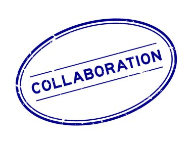 Grunge Blue işbirliği sözcüğü oval lastik damga beyaz arka planda