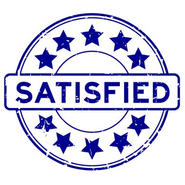 Beyaz arka planda yıldız simgesi yuvarlak lastik mühür damgalı Grunge mavi tatmin edici kelime