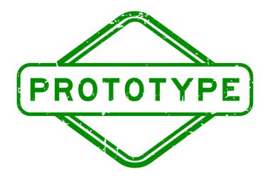 Grunge yeşil prototip kelime lastik mühür beyaz arka planda