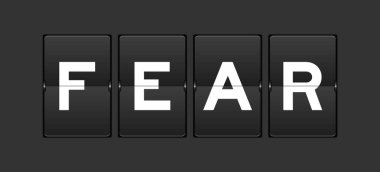 Gri arkaplanda kelime korkusu olan siyah renk analog çevirme tahtası