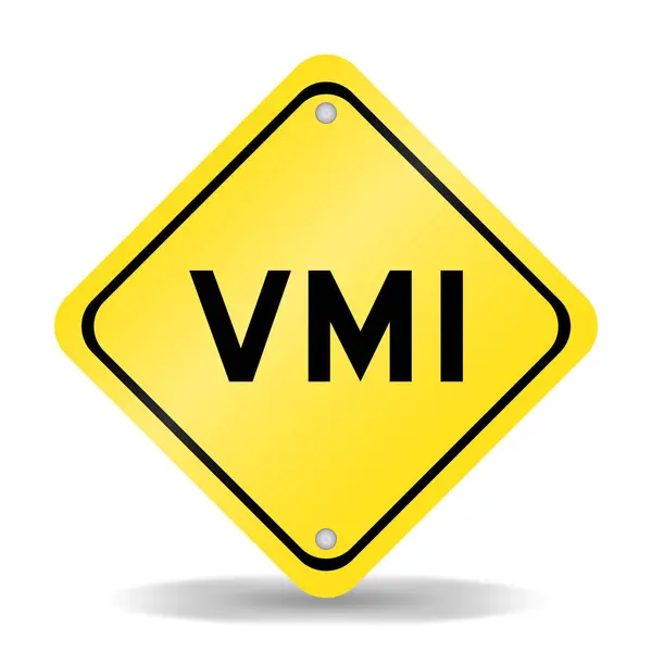 stock vector Yellow color transportation sign with word VMI (abbreviation of vendor managed inventory) on white background