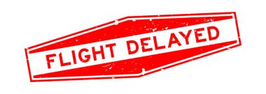 Grunge kırmızı uçuş gecikmeli kelime altıgen lastik mühür beyaz arka planda