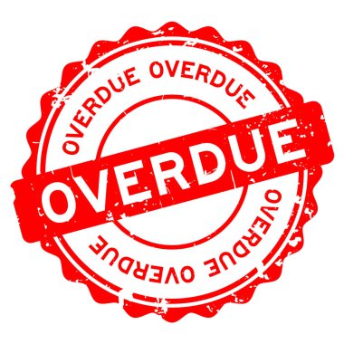 Grunge kırmızı kelime gecikmiş yuvarlak lastik mühür beyaz arka planda