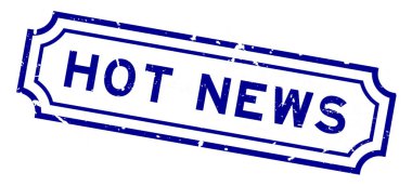 Grunge Blue sıcak haber sözcüğü Beyaz arka planda lastik mühür