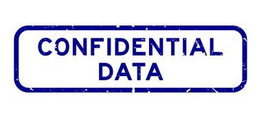 Grunge mavi gizli veri sözcüğü beyaz arka planda kare kauçuk mühür