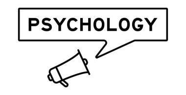 Beyaz arkaplanda kelime psikolojisinde konuşma baloncuğu olan megafon simgesi