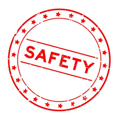 Grunge kırmızı güvenlik sözcüğü beyaz arka planda lastik mühür damgası