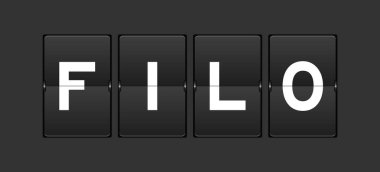 Gri arkaplanda FILO sözcüğüyle siyah renk analog ters çevirme tahtası (sonuncuda ilkin kısaltılması)