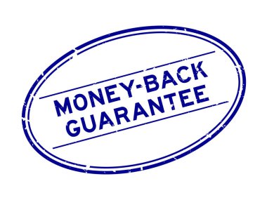 Grunge mavi para geri garanti kelime oval lastik mühür beyaz arka planda mühürlü