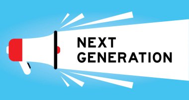 Kelime ile renk megafonu simgesi mavi arkaplan üzerinde beyaz afiş gelecek nesil