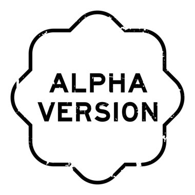 Grunge siyah alfa sürüm kelime beyaz arka planda lastik mühür